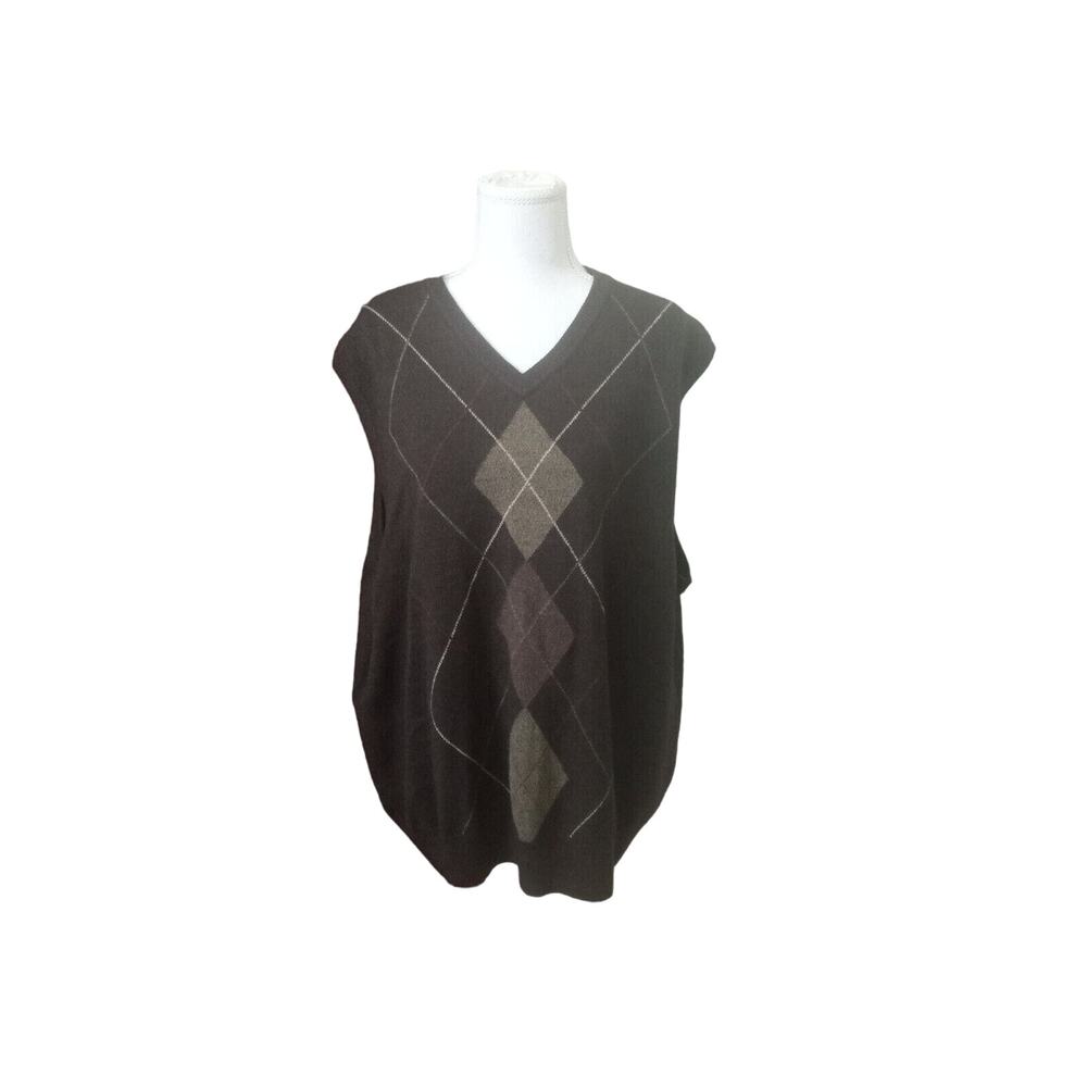 Dockers Mens Sweater Vest XXL Brown Argyle V Neck Knit Business Casual